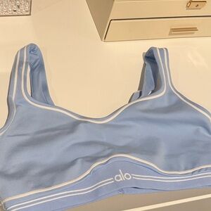 ALO Yoga Light Blue Sports Bra with White Trim